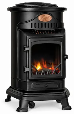 Image de Poêle à gaz Provence Noir Mat 3,4 kW - Chauffage d'appoint en fonte, Effet feu de bois Sahara