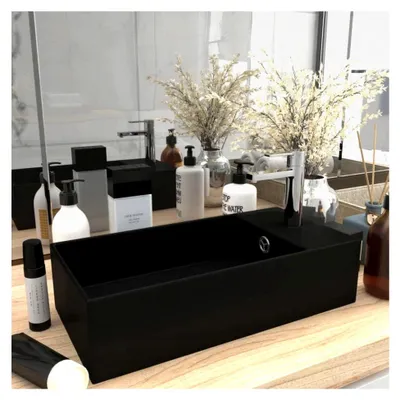 Produktbild von Waschbecken mit Überlauf, Aufsatzwaschbecken, Keramikbecken in Matt Schwarz