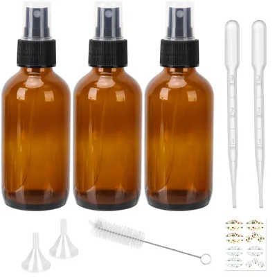 Imagen del producto de Botellas de vidrio ámbar, de 120 ml, paquete de 3 unidades, con pulverizador fino para aceites esenciales