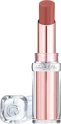 A L'Oréal Paris Color Riche Glow Paradise lipstick with its cap off, displayed on a white background.