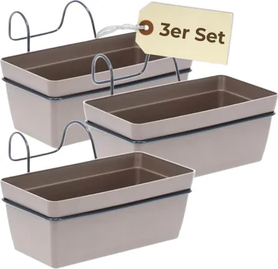 Produktbild von Blumenkasten Balkon 3er Set Balkonkasten mit Halterung Blumenkasten Balkongeländer Balkon Pflanzkasten Outdoor Balkonkasten mit Wasserspeicher Geländer Hängekasten