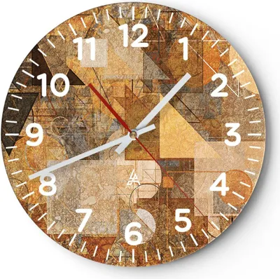 Produktbild von Wanduhr - Rund - Glasuhr - Abstraktion Figuren Geometrisch - 30x30cm - Schleichendes Uhrwerk - Lautlos - zum Aufhängen bereit - Dekoration Modern - Wanddekoration aus Glas - C4AR30x30-4387