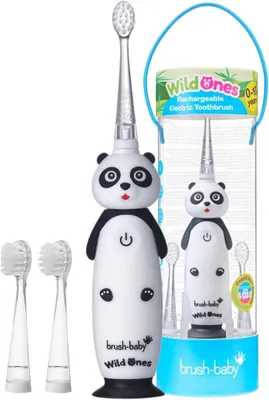 Produktbild von Elektrische Kinderzahnbürste, WildOnes, Panda-Design mit Blinklichtern – DeepClean-Borsten für Gründliche Reinigung – 2 Ersatzköpfe & 1 USB-Kabel