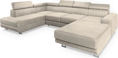 Produktbild von Masseno Ecksofa SIENA L-S mit Schlaffunktion U-Form, Sofa mit Bettkasten, Wohnzimmersofa, Couch, Soffa, Bettsofa, Couchgarnitur- Creme, MONOLITH 04