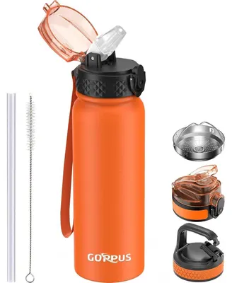 Produktbild von Edelstahl Wasserflasche mit Strohhalm 600ml Orange Thermosflasche Auslaufsicher BPA-frei
