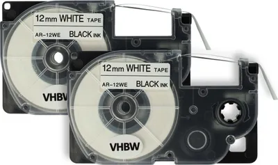 Produktbild von vhbw 2x Schriftband-Kassette Ersatz für Casio XR-12WE, XR-12WE1 für Etiketten-Drucker 8m x 12mm Schwarz auf Weiß