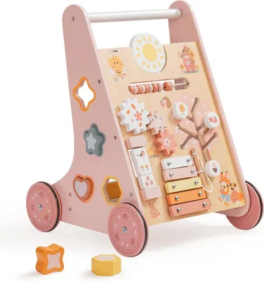 Produktbild von Lauflernwagen ROBUD Lauflernhilfe aus Holz, Lauflernhilfe für kognitive Entwicklung, Rosa