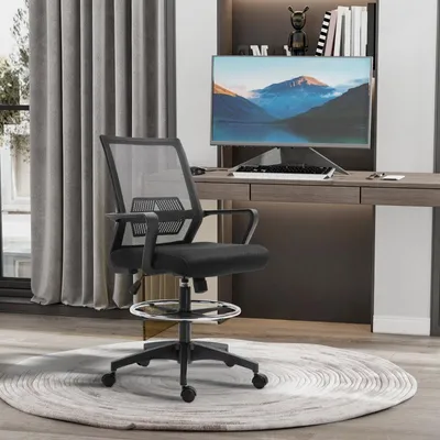 Productafbeelding van okwish Verstelbare draaistoel voor kantoor. Ergonomische kantoorstoel met gebogen rugleuning en wiegfunctie, computerstoel met 360° draaibaarheid en stoffen bekleding, zwart