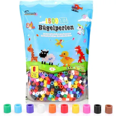 Immagine prodotto di Set di perline da stirare, formato XL, 10 mm, 1500 pezzi, 10 colori, confezione di ricambio per bambini dai 3 anni in su