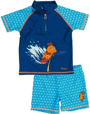 Produktbild von Playshoes Bade-Set DIE MAUS, Größe 110/116, UV-Schutz 50+, 2-Teiler, Oberteil mit unterlegtem Reißverschluss, kurze Hose, schnell trocknend, blau