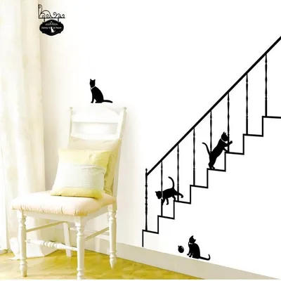 Produktbild von Dekorative Wandaufkleber mit Katzen- und Treppenmotiven