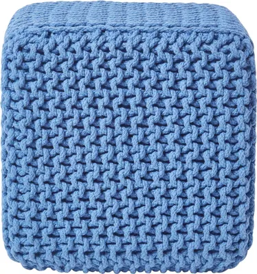Obrázek produktu pro HOMESCAPES Pletená kostka na sezení, 100% bavlna, modrá barva