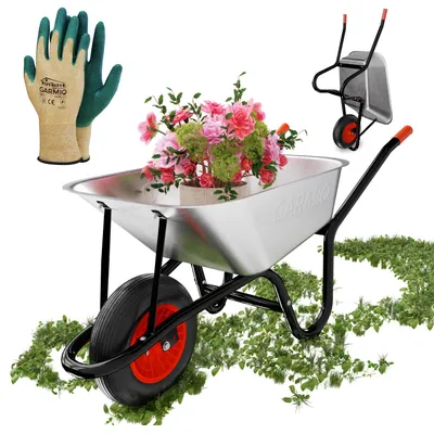 Produktbild von GARMIO® Schubkarre 85 Liter bis 160 kg Garten Bauschubkarre, Luftreifen mit Felge - Wanne verzinkt