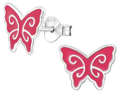 Produktbild von Kinder-Ohrstecker: 925 Silber Ohrringe „Schmetterling“ Pink