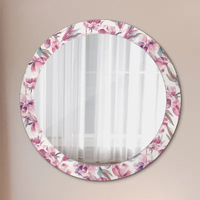 Produktbild von Spiegel - Mirror zum Wandspiegel Schlafzimmer – Schminkspiegel- Pfingstrosen Blumen- Ø80cm
