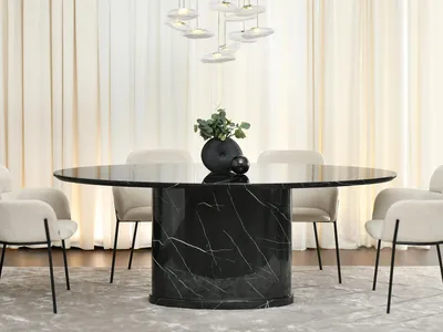 Produktbild von Ovaler Designer-Esstisch 200x100 GERSON - schwarzer Marmor