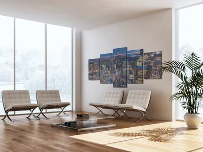 Produktbild von Akustikbild New York 200x100 cm Bilder Akustikschaum Hochleistungsschallabsorber Schallschutz Leinwand 5 tlg Wandbild Raumakustik Schalldämmung City Stadt Architektur Gebäude 030211-34
