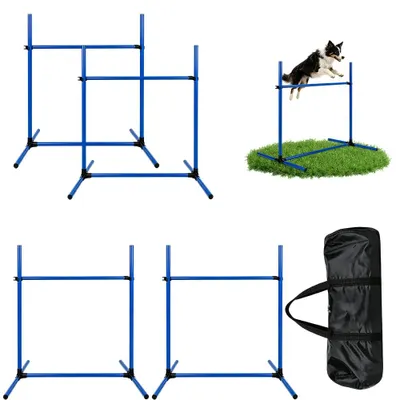 Produktbild von Agility-Hürden für Hunde - Trainingsset mit 4 Stangen - Höhenverstellbar - Edelstahl - Tragbar - Mit Transporttasche