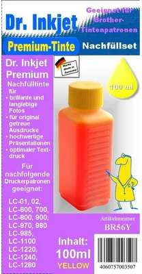 Produktbild von BR56Y - Yellow - Dr.Inkjet Premium 100ml Nachfülltinte für Brother Druckerpatronen von LC-1280 bis LC-01