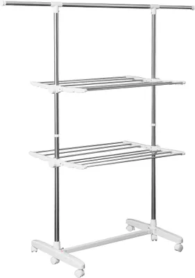 Produktbild von Turmwäscheständer ausziehbar Standtrockner mit 3 Ebenen klappbare Flügel Rollen 154 cm Weiß