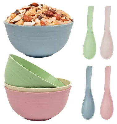 4 unzerbrechliche Müslischalen mit Löffeln, 15 cm, 700 ml, PP