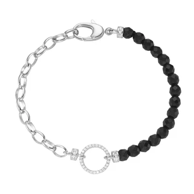 Produktbild von Armband Giorgio Martello Milano mit schwarzen Achat-Kugeln und Zirkonia, Silber 925 Silber 19 cm