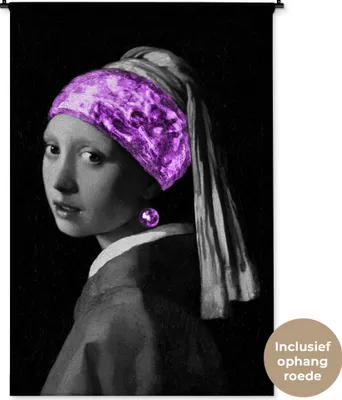 Produktbild von MuchoWow® Wandteppich Wandbehang Das Mädchen mit dem Perlenohrring - Johannes Vermeer - Lila 120x180 cm Tapisserie Dekoration Wandtuch - Schlafzimmer - Dekorationen für das Haus