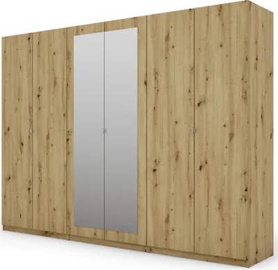 Produktbild von Meblast | Kleiderschrank 300x220 cm mit 2 Spiegeln - Eiche Artisan - Garderobe mit Regalen, Schubladen und Kleiderstange | Natürlich warme Optik