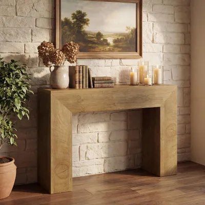 Produktbild von Tribesigns 110 cm  Konsolentisch, Landhaus-Sofatisch Holz, moderner kleiner Akzent-Konsolentisch, geriffeltem Design Flur Eingangsbereich, Braun