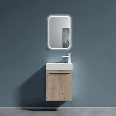 Image de doporro Petit Meuble sous Vasque Chêne Clair et Vasque 46cm Ensemble de 2 Pièces de Meuble de Salle de Bain Design Pisa
