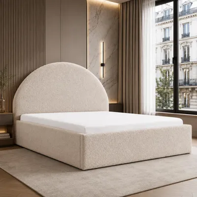Produktbild von GOLDSTOFF ARCADIA Polsterbett 180×200 mit Bettkasten | Modernes & komfortables Holzbett mit Stauraum | Elegantes Bett (Creme), KI-generiertes Bild