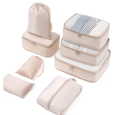 Produktbild von Packwürfel, Kofferorganizer - 8-teiliges Set - Reiseorganizer - Beige - Für Koffer und Reisen