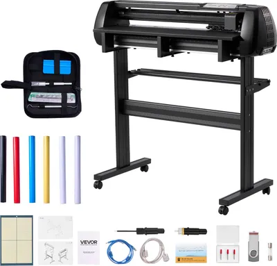 Produktbild von VEVOR Vinylschneidemaschine mit 87 cm max. Zufuhrbreite & Doppelklingen & LED-Anzeige, einstellbares Vinyl-Schneideplotter-Set mit Aufkleberbögen & Transferfolien & Signmaster-Software