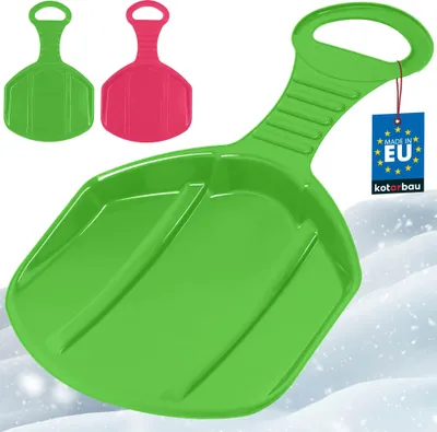 Image de KOTARBAU® 2 pcs. Luge Plastique 53x34x3,5 cm Vert & Rose Luge à Neige Sled Traineau a Neige Enfant et Adulte Traineau Léger et Résistant Poignée
