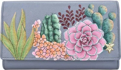 Produktbild von Handbeschilderde Echt-Leer-Clutch mit RFID-Schutz - Wüsten-Garten