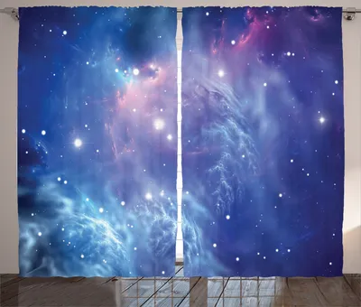 Produktbild von ABAKUHAUS Weltraum Rustikaler Vorhang, Sternhaufen im Weltraum, Wohnzimmer Universalband Gardinen mit Schlaufen und Haken, 280 x 175 cm, Lila