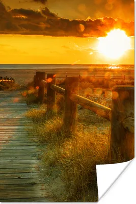 Produktbild von MuchoWow® Poster Sonne - Strand - Düne - Horizont - Gras - Weg - Orange 120x180 cm - Kunstposter