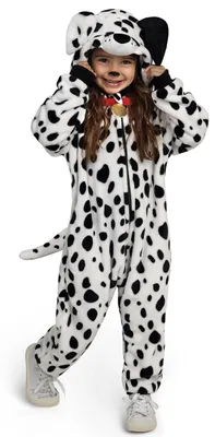 Dalmatiner Jumpsuit für Kinder, Unisex, mit Kapuze, Halloween-Kostüm, L