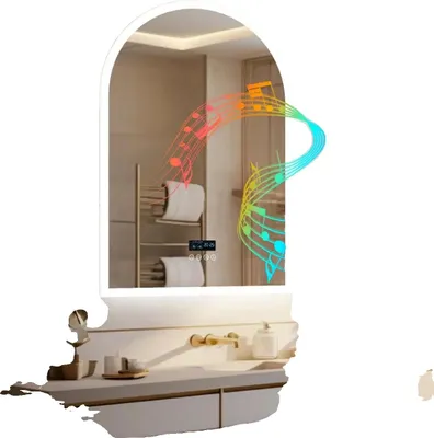 Produktbild von Badezimmerspiegel, Bluetooth-Lautsprecher, dimmbare Beleuchtung, Silber, Aluminium