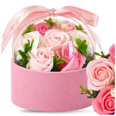 Produktbild von Seifenrosen in einer Blumenbox für einen Geschenkstrauß duftender Blumen