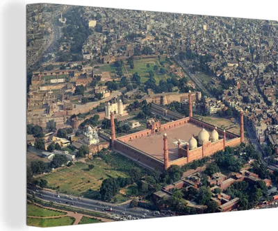 Produktbild von OneMillionCanvasses® - Leinwandbilder - 140x90 cm, Luftbildaufnahme von Lahore, Wandbilder Kunstdruck Wanddekoration - Foto auf Leinwand - Gemälde auf Holzrahmen