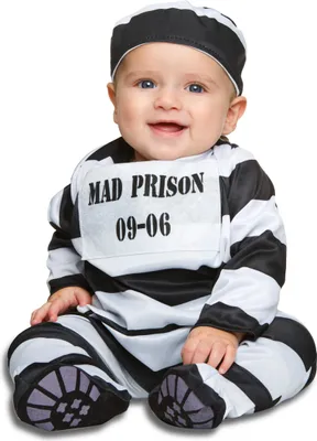 Produktbild von Verbrecher-Babykostüm Sträflingskostüm schwarz-weiss - 80/92 (1-2 Jahre)