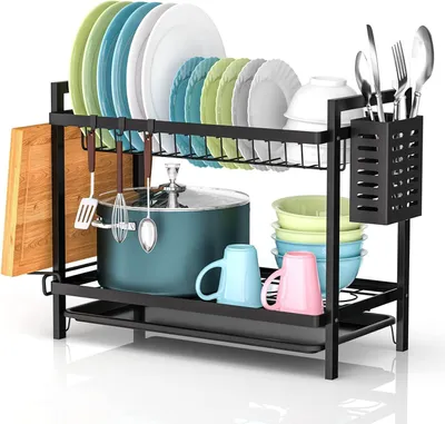Immagine prodotto di Portaoggetti per stoviglie - Scolapiatti - Organizzazione della cucina - Acciaio inossidabile - 43 cm - Nero