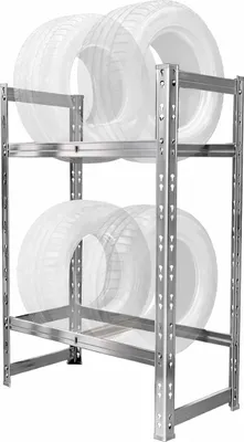 Image de Étagère à pneus Relaxdays pour 4 pneus, H x l x P : 100 x 60 x 35 cm, 150 kg par niveau, étagère à pneus, système d'assemblage par emboîtement, acier, argent