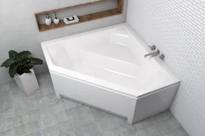 Produktbild von ECOLAM Badewanne Eckbadewanne IRMA 140 x 140 cm Eckwanne + Schürze Acrylschürze Verkleidung Wanne Ablaufgarnitur Viega Füße Silikon