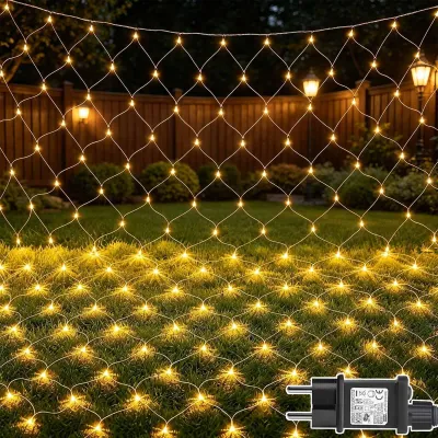 Lichtvorhang 2er-Set, 3x2 m, 200 LEDs, warmweiß, Timer, 8 Modi