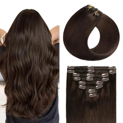 Productafbeelding van Haarverlengingen, echt haar, donkerbruin, glad, Remy, 40 cm, 120 gram, 8 stuks