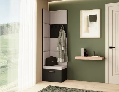Produktbild von Garderobe MARGARET V, Farbe: Schwarz+Jasmine21 mit gepolsterten Paneelen und Kleiderhaken