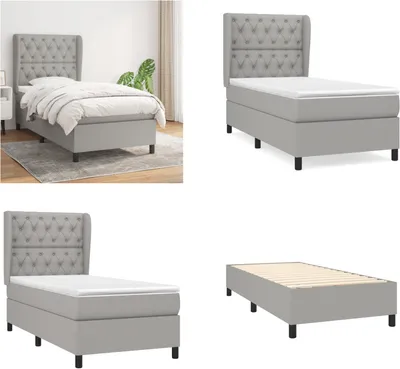Image de vidaXL Lit boxspring avec matelas gris clair 80x200 cm Tissu - Lit boxspring - Lits boxspring - Lit - Meubles de chambre à coucher