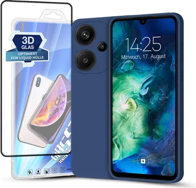 Produktbild von Hülle für Xiaomi Redmi Note 13 Pro+ 5G mit 9H Displayglas Displayschutz Plus Case Cover Bumper Silikon Softgrip Schutzhülle Farbe: Blau